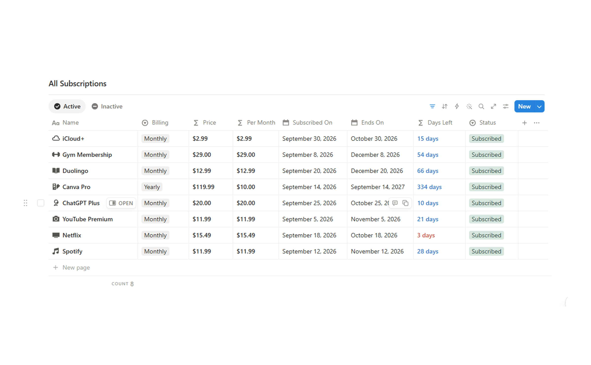 Subscription Tracker preview 2